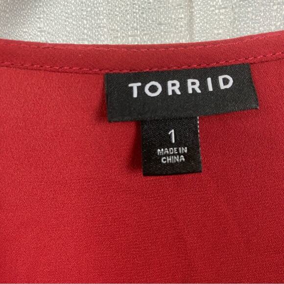 Torrid Burgundy Red Georgette Pintuck Button Front Blouse Sz.1 - Picture 7 of 13